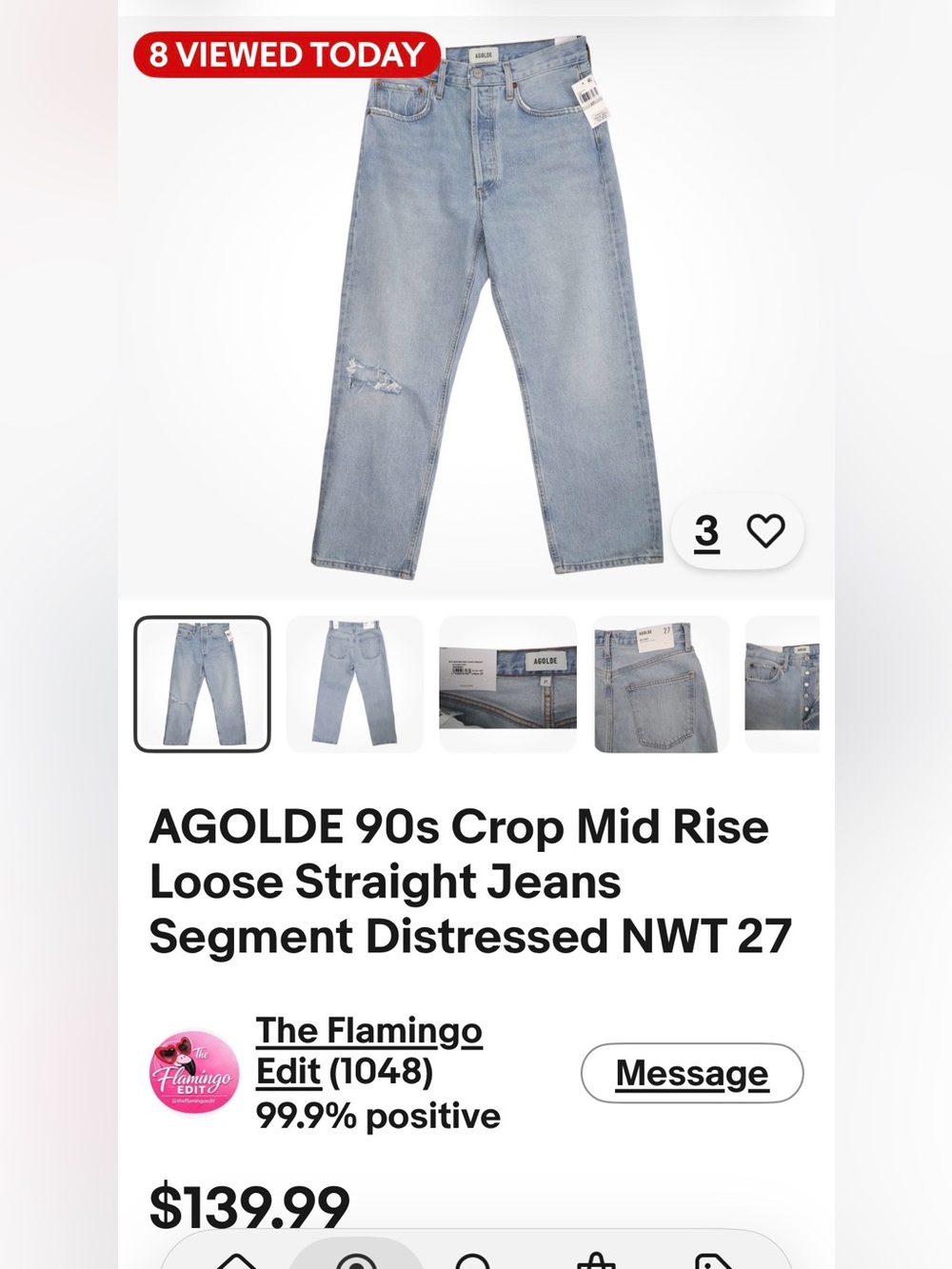 $10Gift🦊New AGOLDE Dark grey charcoal High-RiseDistressed Straight Jeans waist24 - Picture 6 of 15